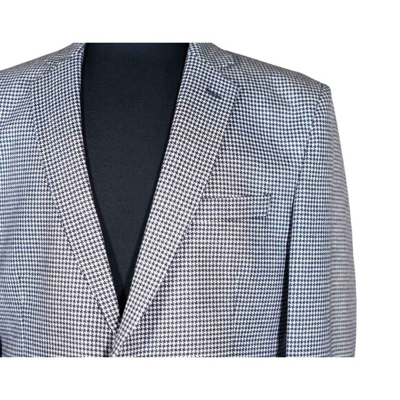 Mens Blazer Blue White Check Wool Formal Party Jacket Wedding Sport Coat 42R - Picture 4 of 7